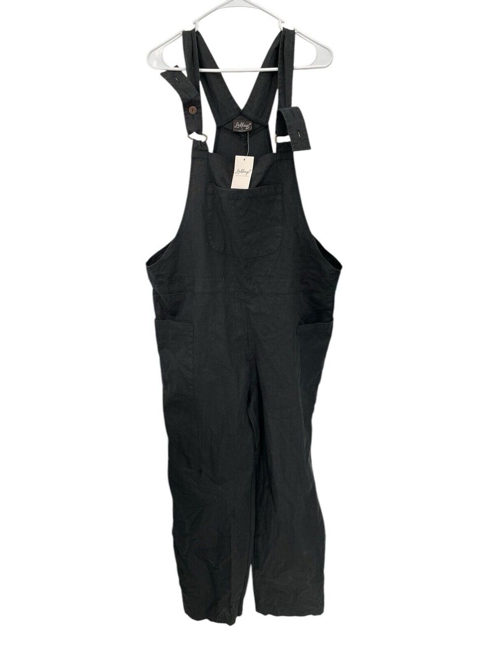 NWT Lakhays Overalls Black Cotton Hemp Lagenlook Boho Size Large